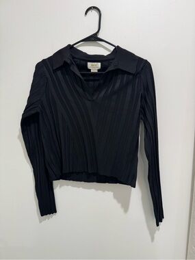 Maeve Anthropologie Ribbed Collared Crop Sweater Black Size Small